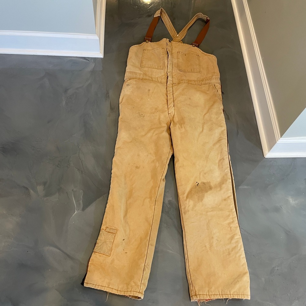 Vintage Walls Blizzard-Pruf Insulated Duck Canvas Work Overalls Bibs Brown Sz M